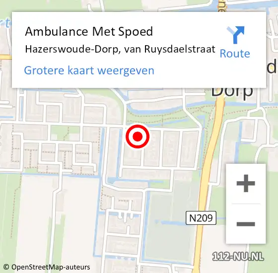 Locatie op kaart van de 112 melding: Ambulance Met Spoed Naar Hazerswoude-Dorp, van Ruysdaelstraat op 2 februari 2016 18:57