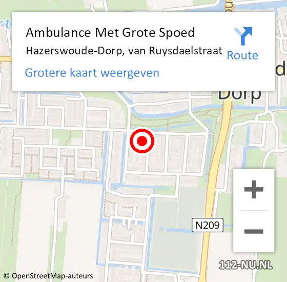 Locatie op kaart van de 112 melding: Ambulance Met Grote Spoed Naar Hazerswoude-Dorp, van Ruysdaelstraat op 2 februari 2016 19:01