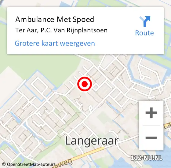 Locatie op kaart van de 112 melding: Ambulance Met Spoed Naar Ter Aar, P.C. Van Rijnplantsoen op 2 februari 2016 19:10