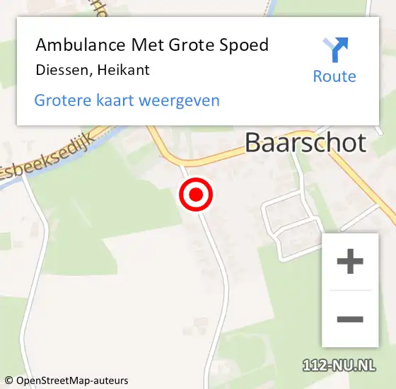 Locatie op kaart van de 112 melding: Ambulance Met Grote Spoed Naar Diessen, Heikant op 2 februari 2016 19:56