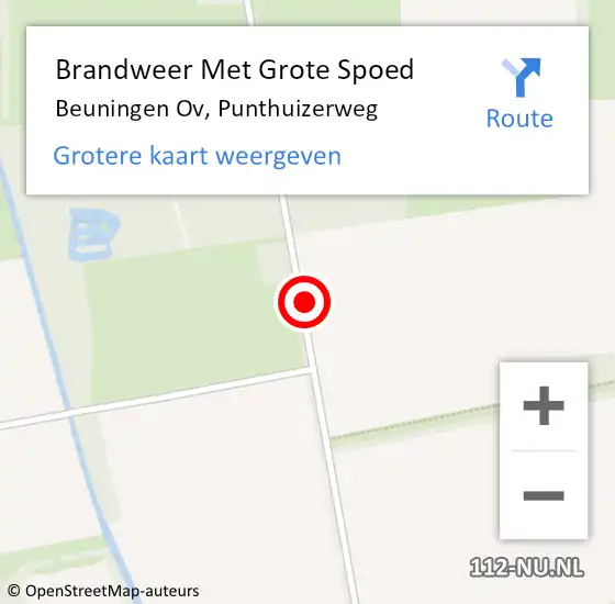 Locatie op kaart van de 112 melding: Brandweer Met Grote Spoed Naar Beuningen Ov, Punthuizerweg op 2 februari 2016 20:15