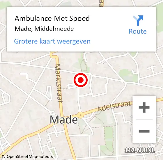 Locatie op kaart van de 112 melding: Ambulance Met Spoed Naar Made, Middelmeede op 2 februari 2016 21:35