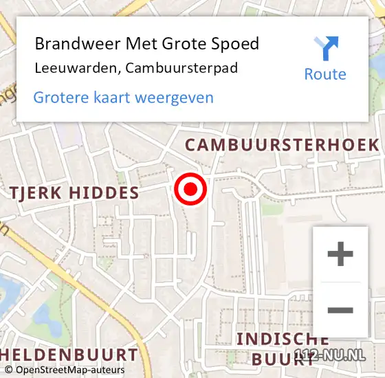 Locatie op kaart van de 112 melding: Brandweer Met Grote Spoed Naar Leeuwarden, Cambuursterpad op 2 februari 2016 21:44