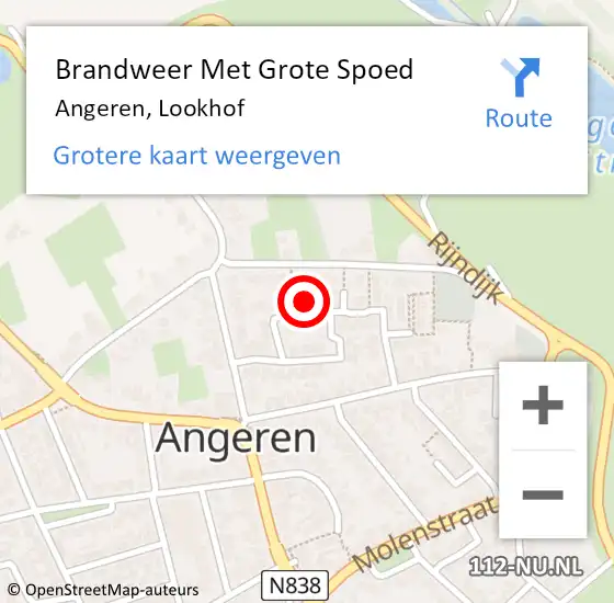 Locatie op kaart van de 112 melding: Brandweer Met Grote Spoed Naar Angeren, Lookhof op 3 februari 2016 00:43