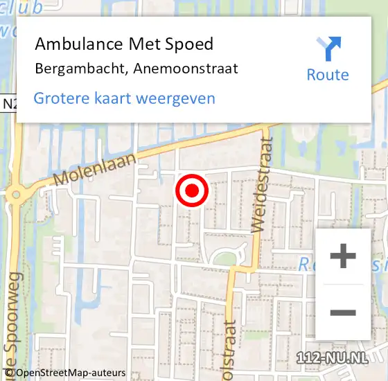 Locatie op kaart van de 112 melding: Ambulance Met Spoed Naar Bergambacht, Anemoonstraat op 3 februari 2016 02:06