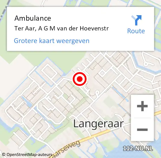 Locatie op kaart van de 112 melding: Ambulance Ter Aar, A G M van der Hoevenstr op 3 februari 2016 03:40