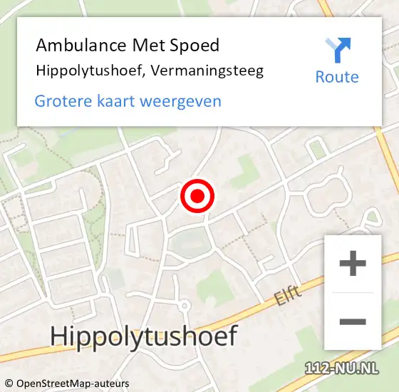 Locatie op kaart van de 112 melding: Ambulance Met Spoed Naar Hippolytushoef, Vermaningsteeg op 3 februari 2016 04:41