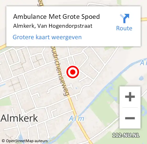 Locatie op kaart van de 112 melding: Ambulance Met Grote Spoed Naar Almkerk, Van Hogendorpstraat op 14 september 2013 23:07