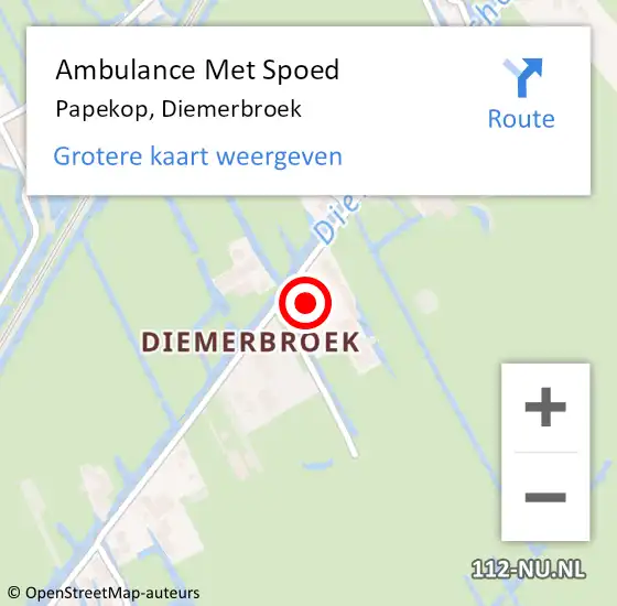 Locatie op kaart van de 112 melding: Ambulance Met Spoed Naar Papekop, Diemerbroek op 3 februari 2016 09:26