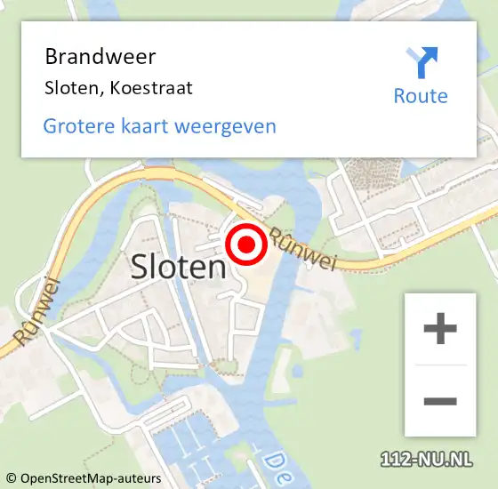 Locatie op kaart van de 112 melding: Brandweer Sloten, Koestraat op 3 februari 2016 11:29