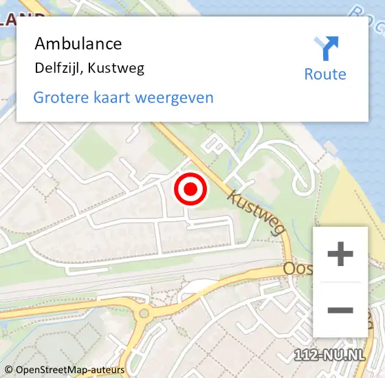 Locatie op kaart van de 112 melding: Ambulance Delfzijl, Kustweg op 3 februari 2016 12:13