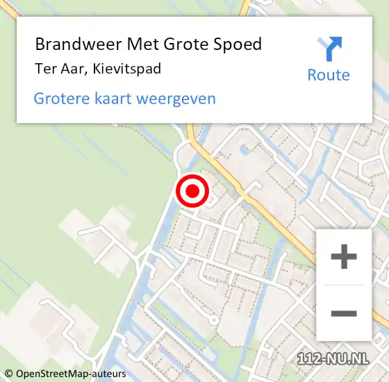 Locatie op kaart van de 112 melding: Brandweer Met Grote Spoed Naar Ter Aar, Kievitspad op 3 februari 2016 13:37