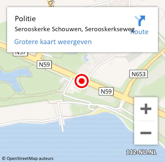Locatie op kaart van de 112 melding: Politie Serooskerke Schouwen, Serooskerkseweg op 3 februari 2016 13:50