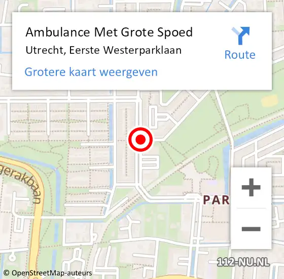Locatie op kaart van de 112 melding: Ambulance Met Grote Spoed Naar Utrecht, Eerste Westerparklaan op 3 februari 2016 14:03