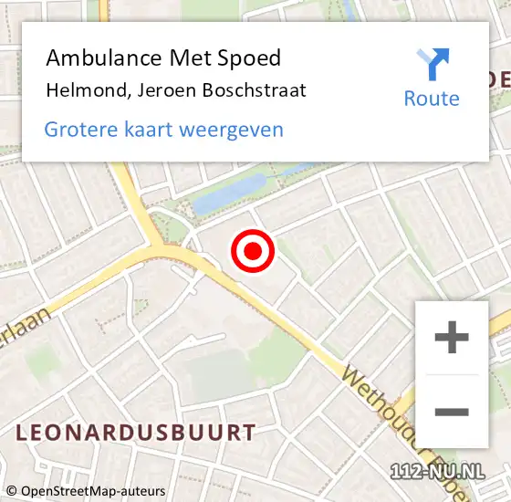 Locatie op kaart van de 112 melding: Ambulance Met Spoed Naar Helmond, Jeroen Boschstraat op 3 februari 2016 14:55