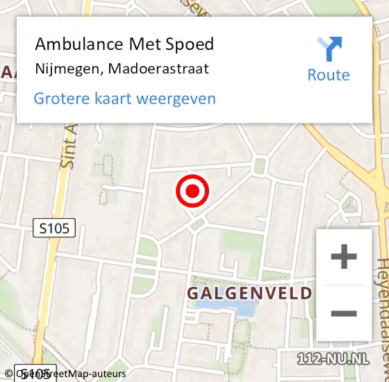 Locatie op kaart van de 112 melding: Ambulance Met Spoed Naar Nijmegen, Madoerastraat op 3 februari 2016 15:15