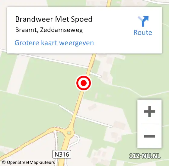 Locatie op kaart van de 112 melding: Brandweer Met Spoed Naar Braamt, Zeddamseweg op 3 februari 2016 16:14