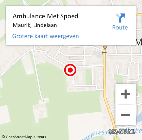 Locatie op kaart van de 112 melding: Ambulance Met Spoed Naar Maurik, Lindelaan op 3 februari 2016 16:16