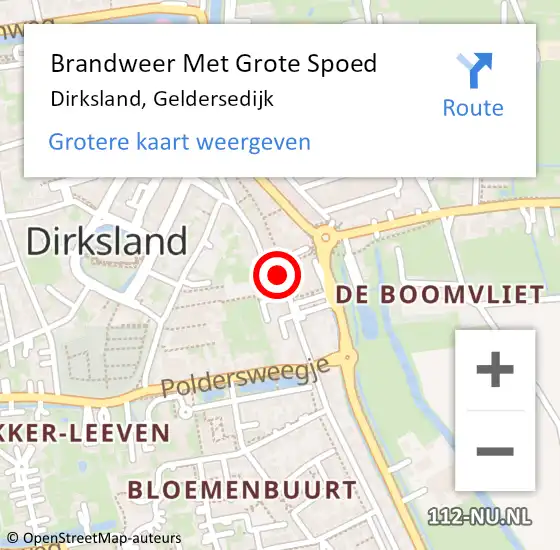 Locatie op kaart van de 112 melding: Brandweer Met Grote Spoed Naar Dirksland, Geldersedijk op 3 februari 2016 18:45