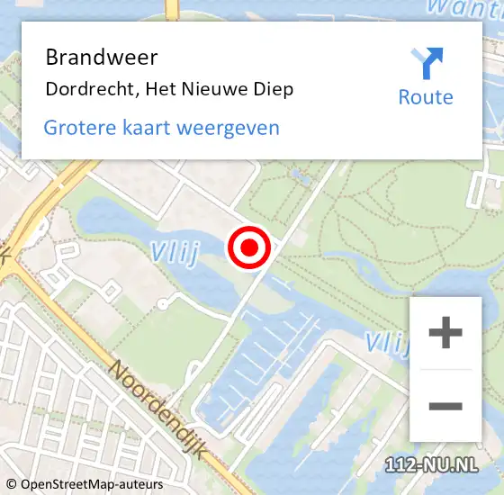 Locatie op kaart van de 112 melding: Brandweer Dordrecht, Het Nieuwe Diep op 3 februari 2016 19:51