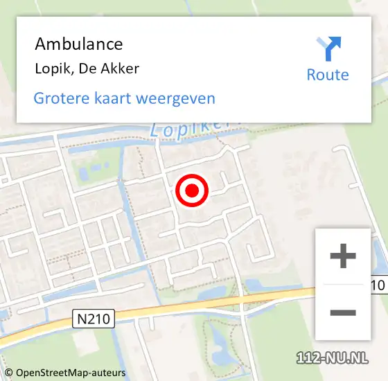 Locatie op kaart van de 112 melding: Ambulance Lopik, De Akker op 3 februari 2016 20:46