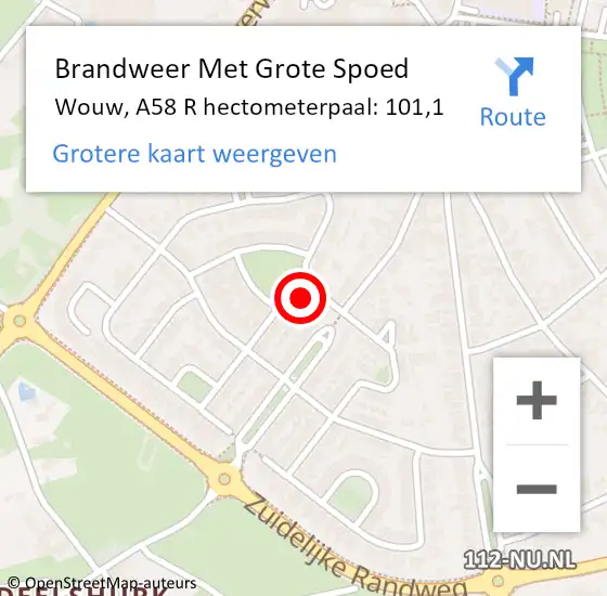 Locatie op kaart van de 112 melding: Brandweer Met Grote Spoed Naar Wouw, A58 R hectometerpaal: 99,1 op 3 februari 2016 22:50