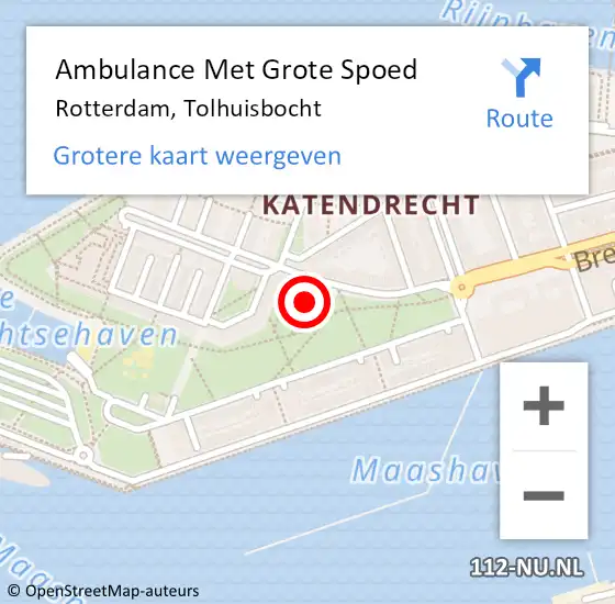 Locatie op kaart van de 112 melding: Ambulance Met Grote Spoed Naar Rotterdam, Tolhuisbocht op 4 februari 2016 04:40