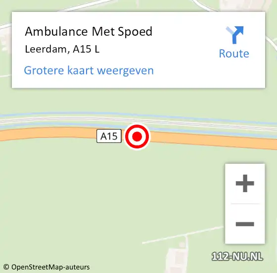 Locatie op kaart van de 112 melding: Ambulance Met Spoed Naar Leerdam, A15 L op 4 februari 2016 06:54