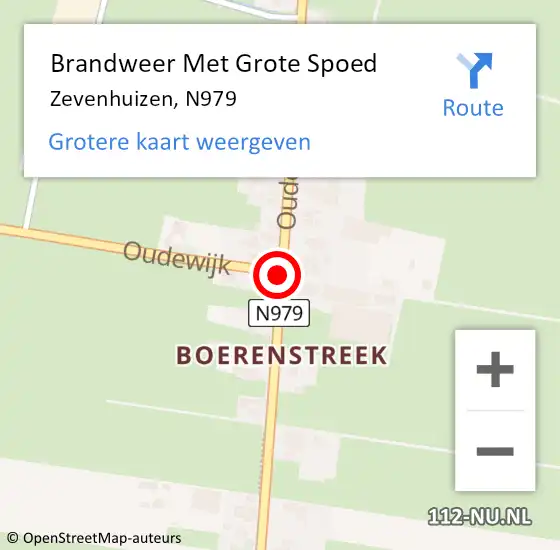 Locatie op kaart van de 112 melding: Brandweer Met Grote Spoed Naar Zevenhuizen, N979 op 4 februari 2016 09:36