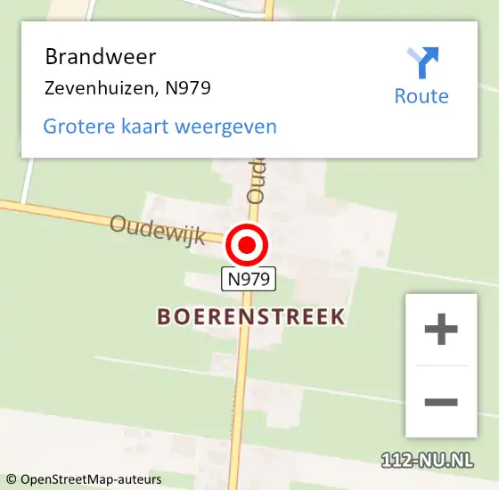 Locatie op kaart van de 112 melding: Brandweer Zevenhuizen, N979 op 4 februari 2016 09:37
