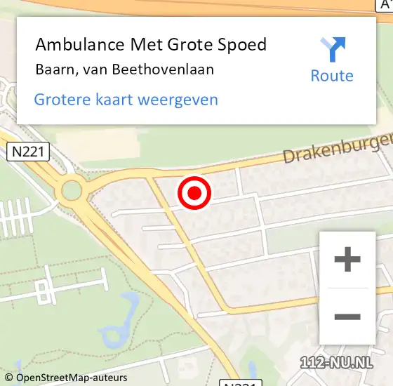 Locatie op kaart van de 112 melding: Ambulance Met Grote Spoed Naar Baarn, van Beethovenlaan op 4 februari 2016 11:39