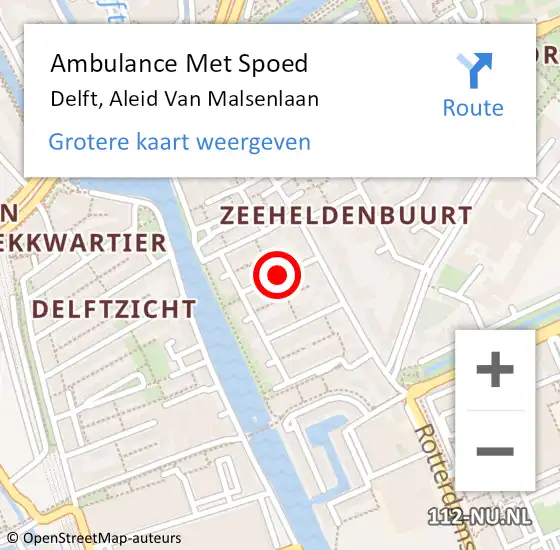 Locatie op kaart van de 112 melding: Ambulance Met Spoed Naar Delft, Aleid van Malsenlaan op 4 februari 2016 12:47