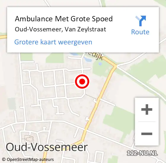 Locatie op kaart van de 112 melding: Ambulance Met Grote Spoed Naar Oud-Vossemeer, Van Zeylstraat op 4 februari 2016 12:48