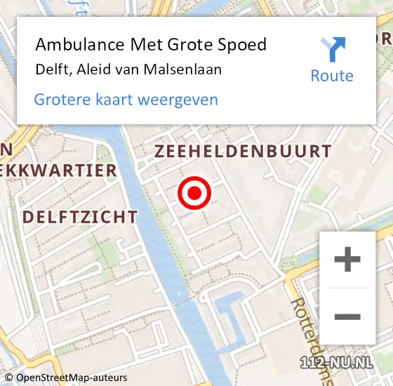 Locatie op kaart van de 112 melding: Ambulance Met Grote Spoed Naar Delft, Aleid van Malsenlaan op 4 februari 2016 12:59