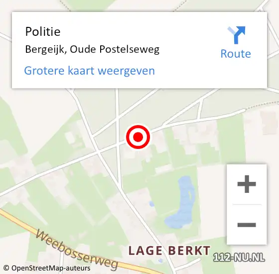 Locatie op kaart van de 112 melding: Politie Bergeijk, Oude Postelseweg op 4 februari 2016 12:59