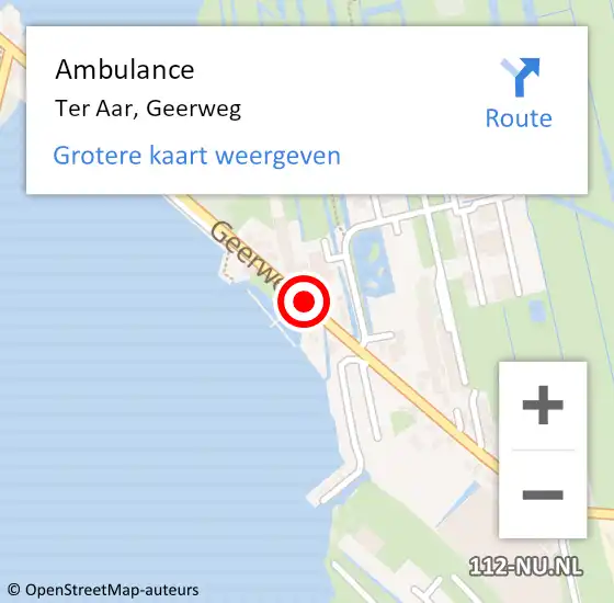 Locatie op kaart van de 112 melding: Ambulance Ter Aar, Geerweg op 4 februari 2016 13:06