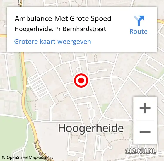 Locatie op kaart van de 112 melding: Ambulance Met Grote Spoed Naar Hoogerheide, Pr Bernhardstraat op 4 februari 2016 13:53