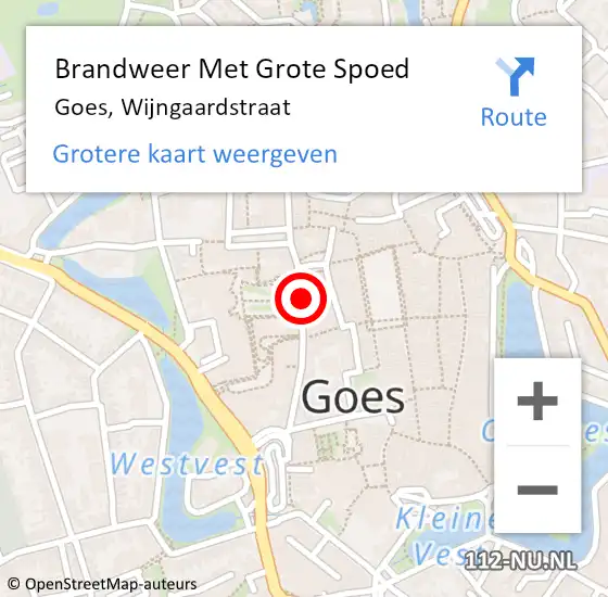 Locatie op kaart van de 112 melding: Brandweer Met Grote Spoed Naar Goes, Wijngaardstraat op 4 februari 2016 15:29