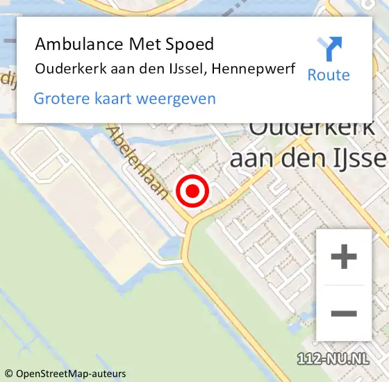 Locatie op kaart van de 112 melding: Ambulance Met Spoed Naar Ouderkerk aan den IJssel, Hennepwerf op 4 februari 2016 17:47