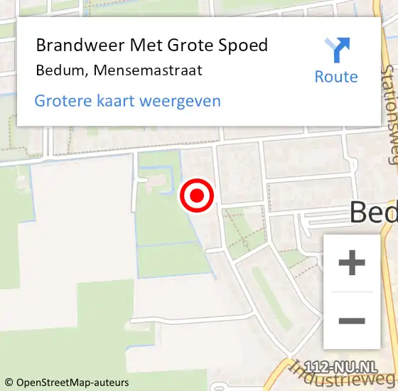 Locatie op kaart van de 112 melding: Brandweer Met Grote Spoed Naar Bedum, Mensemastraat op 4 februari 2016 18:21