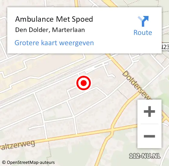 Locatie op kaart van de 112 melding: Ambulance Met Spoed Naar Den Dolder, Marterlaan op 4 februari 2016 20:08