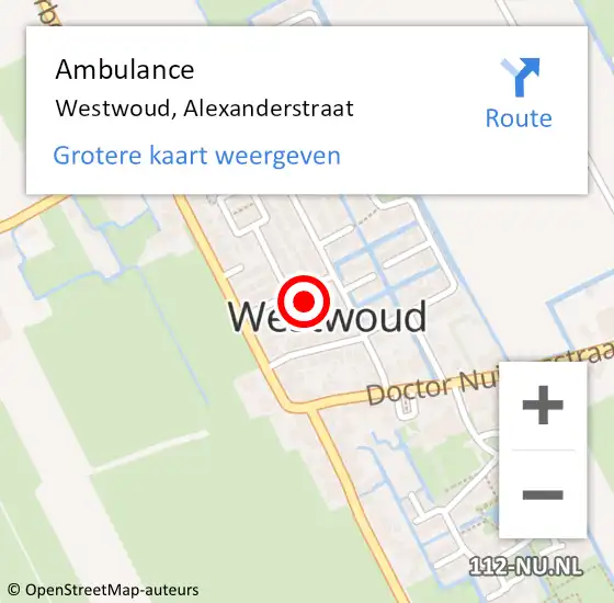 Locatie op kaart van de 112 melding: Ambulance Westwoud, Alexanderstraat op 4 februari 2016 20:37