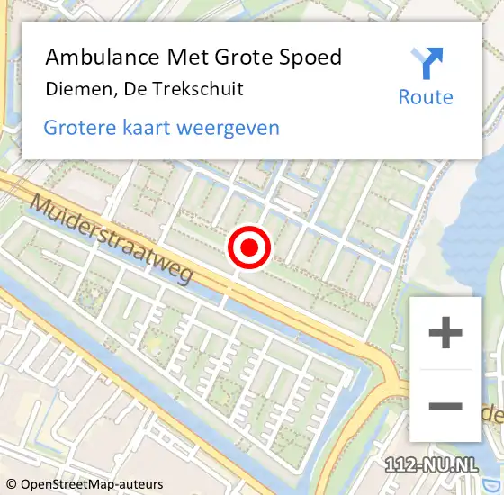 Locatie op kaart van de 112 melding: Ambulance Met Grote Spoed Naar Diemen, De Trekschuit op 4 februari 2016 21:29