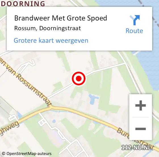 Locatie op kaart van de 112 melding: Brandweer Met Grote Spoed Naar Rossum, Doorningstraat op 4 februari 2016 21:54