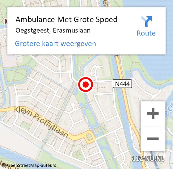 Locatie op kaart van de 112 melding: Ambulance Met Grote Spoed Naar Oegstgeest, Erasmuslaan op 5 februari 2016 01:06