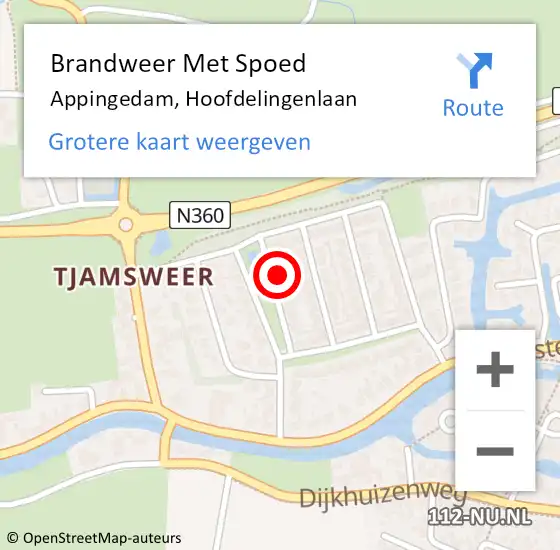 Locatie op kaart van de 112 melding: Brandweer Met Spoed Naar Appingedam, Hoofdelingenlaan op 5 februari 2016 02:41