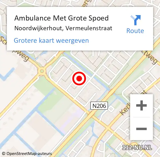 Locatie op kaart van de 112 melding: Ambulance Met Grote Spoed Naar Noordwijkerhout, Vermeulenstraat op 5 februari 2016 07:06