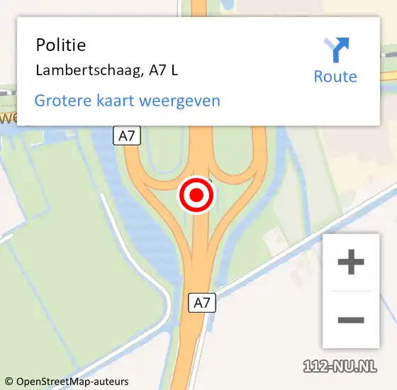 Locatie op kaart van de 112 melding: Politie Lambertschaag, A7 R op 5 februari 2016 10:05