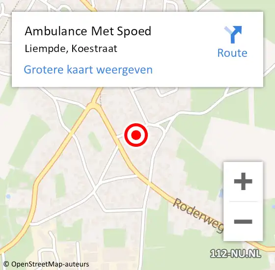 Locatie op kaart van de 112 melding: Ambulance Met Spoed Naar Liempde, Koestraat op 5 februari 2016 10:54