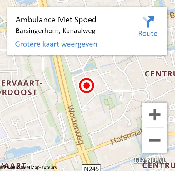 Locatie op kaart van de 112 melding: Ambulance Met Spoed Naar Barsingerhorn, Kanaalweg op 5 februari 2016 12:15